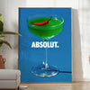 Poster of abstract cocktail artwork in brown and green tones, modern - in a bright minimalist room with a plant and an armchair
