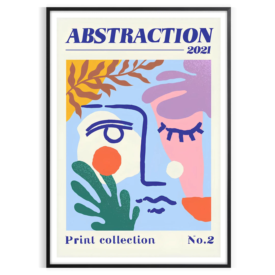 Maximalist abstract art featuring swirling shapes in blue and orange tones