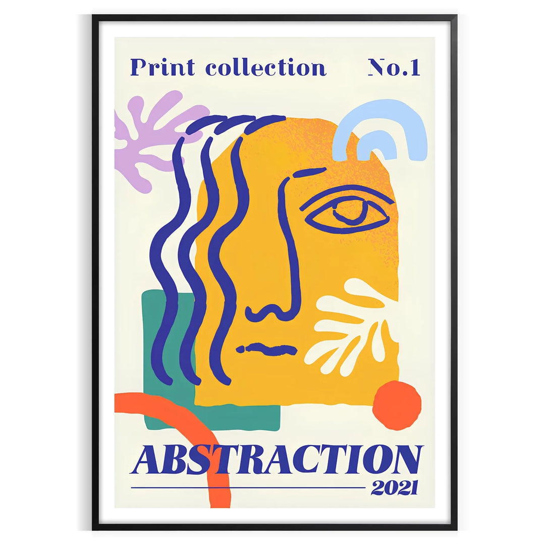 Yellow and orange maximalist abstract events poster with bold layered shapes