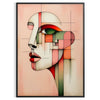Abstract human figure composed of geometric shapes in orange and red tones - in a black frame