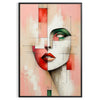 Abstract geometric human poster in orange and red, modern art print - in a black frame