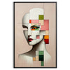 Abstract geometrical human poster in red and green, minimalist artwork - in a black frame