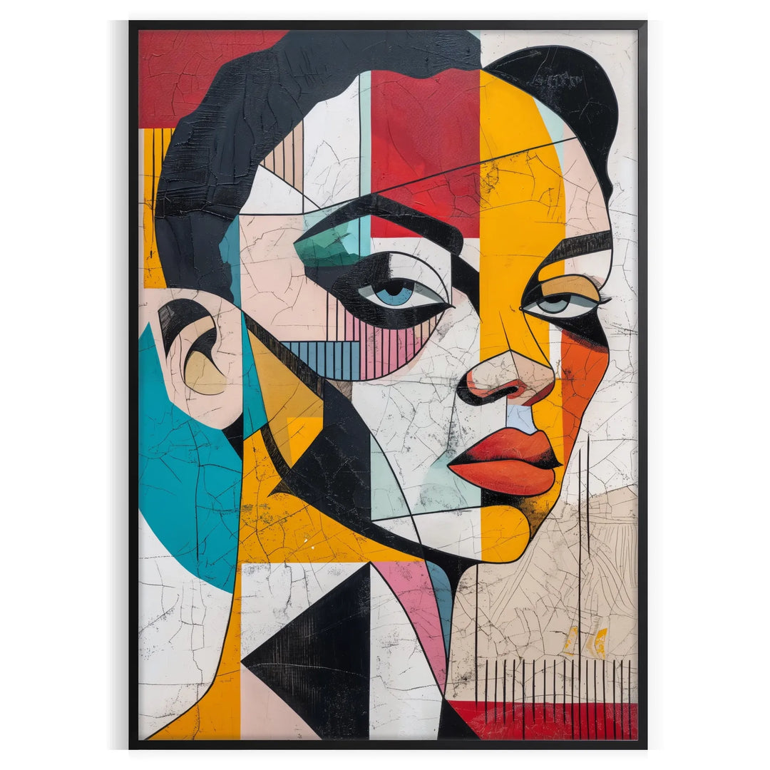 Abstract representation of a woman in green and blue tones