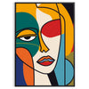 Poster mulher abstrata em laranja e vermelho, obra moderna expressiva para parede - numa moldura preta