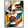 Abstract woman poster in bold black and orange, contemporary minimalist portrait - in a black frame
