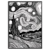 Abstract black and gray line art with flowing, minimalist shapes - in a black frame