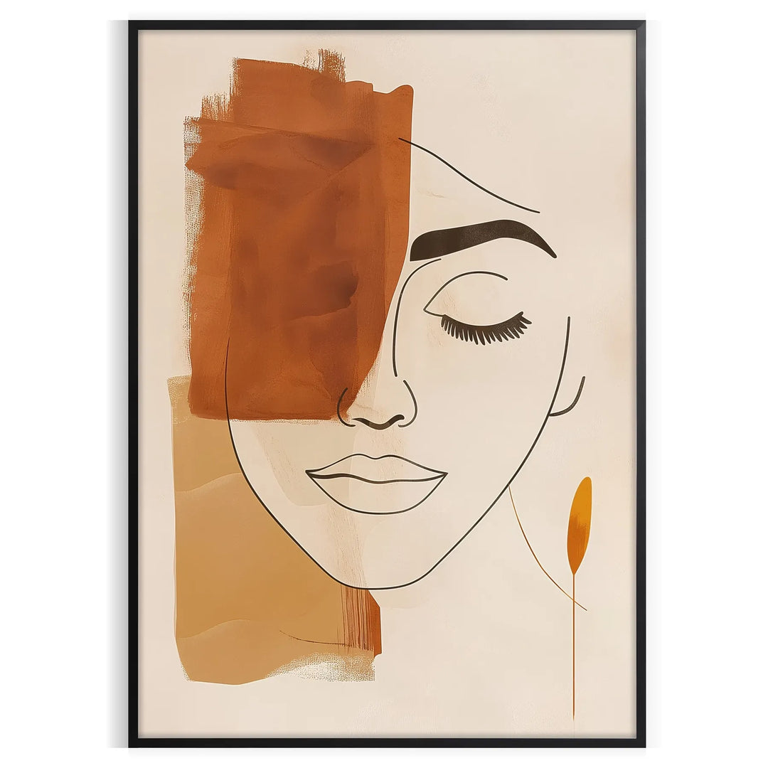 Poster showing abstract line art in green and orange, minimalist composition