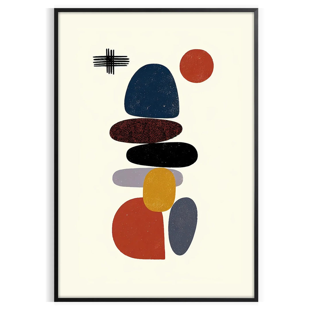 Minimalist Scandinavian abstract poster with orange and white geometric shapes