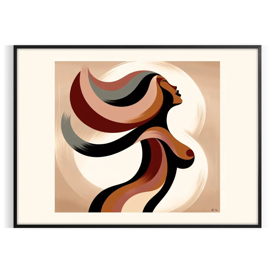 Black and orange abstract woman poster in bold modern minimal style