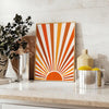Abstract bohemian art with earthy browns and warm oranges - styled on a counter with eucalyptus and a bowl of lemons
