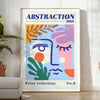 Maximalist abstract art featuring swirling shapes in blue and orange tones - in a bright minimalist room with a plant and an armchair