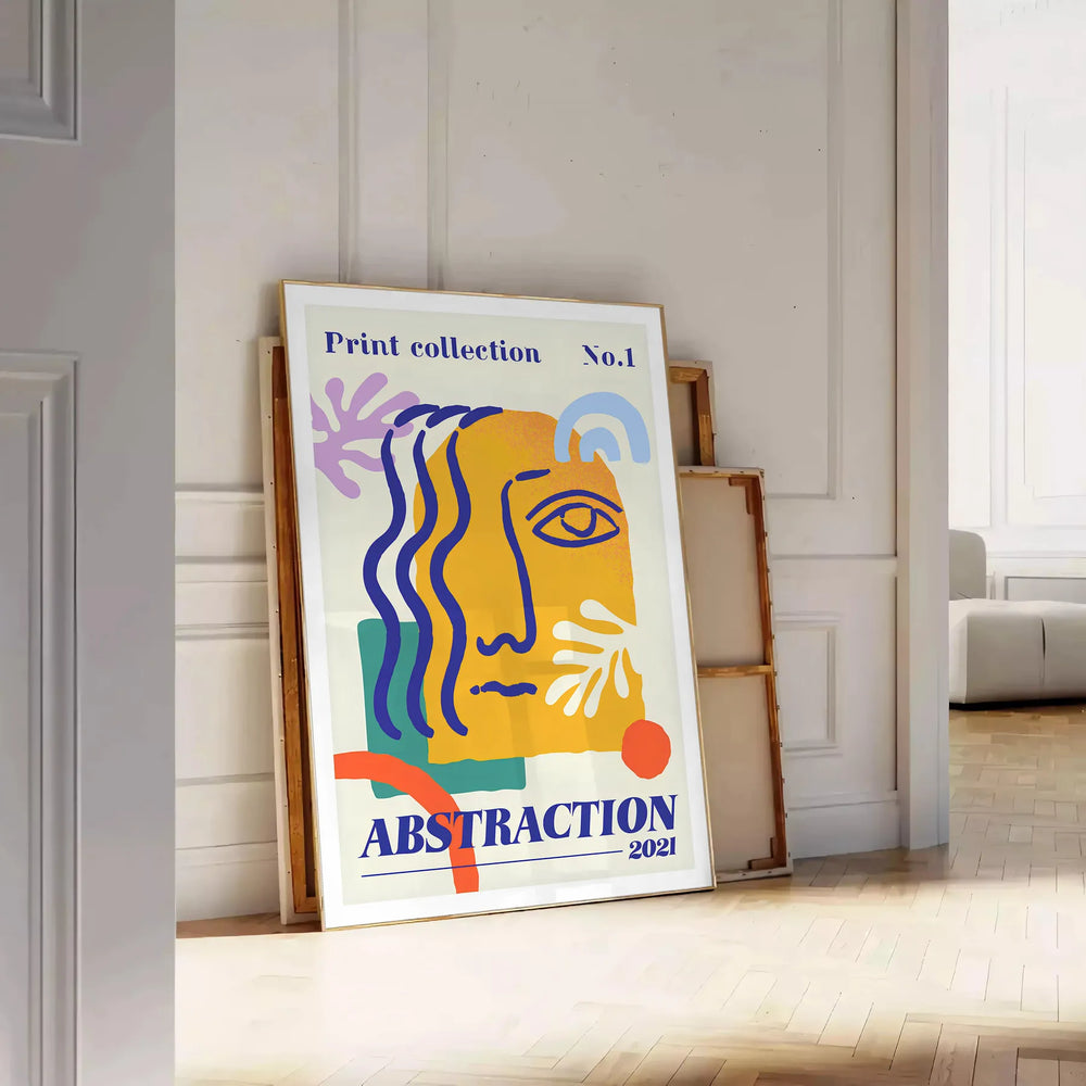 Yellow and orange maximalist abstract events poster with bold layered shapes