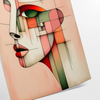 Abstract human figure composed of geometric shapes in orange and red tones - as a rolled, unframed print