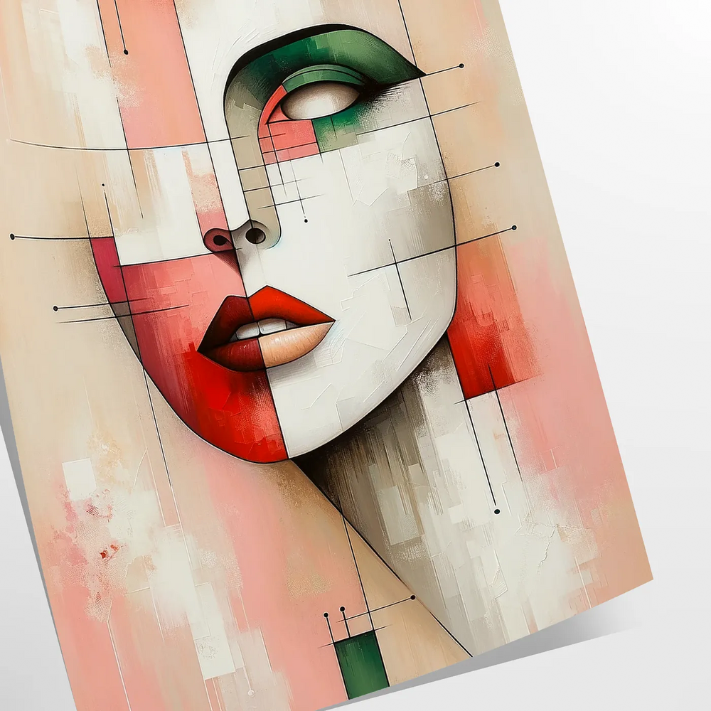Abstract geometric human poster in orange and red, modern art print
