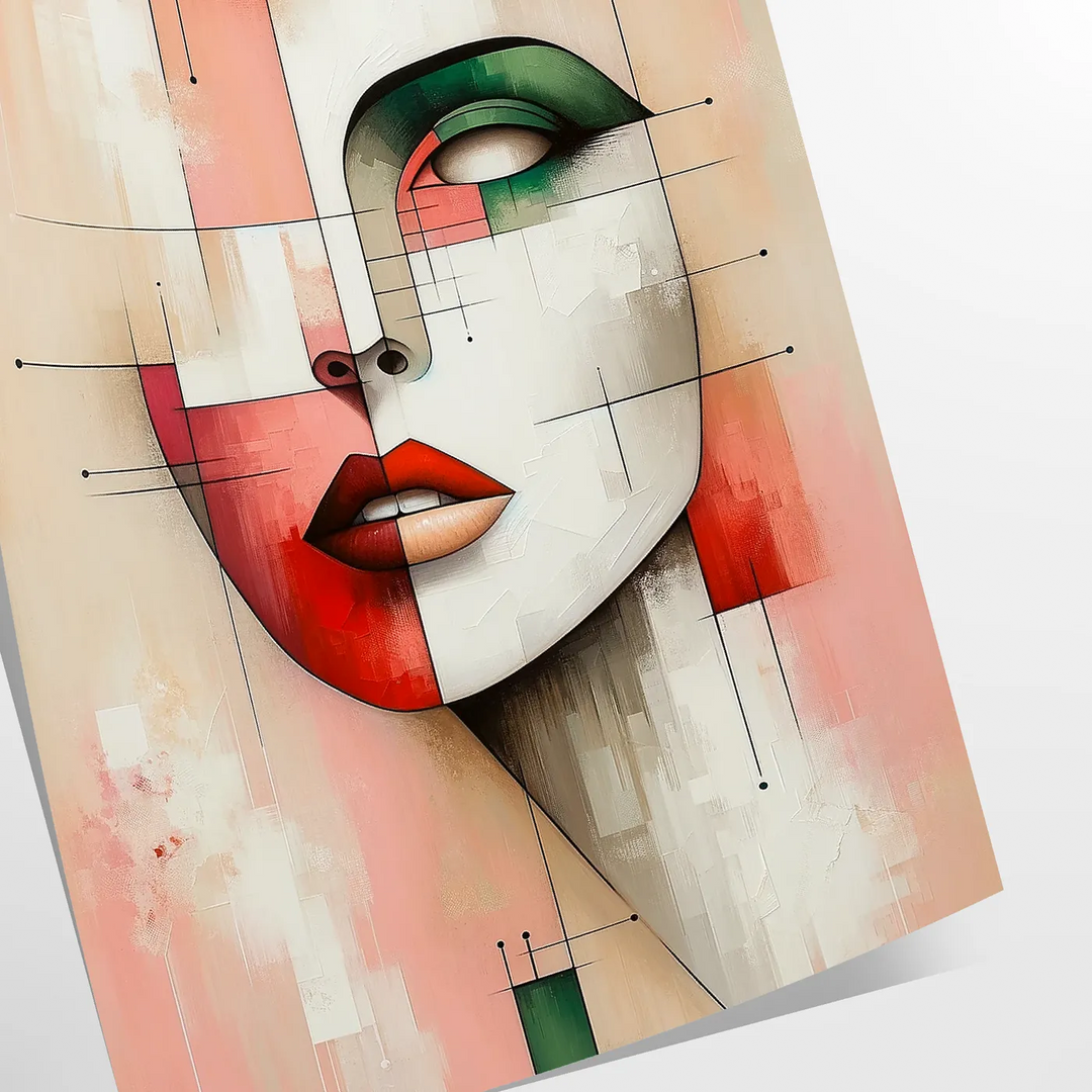 Abstract geometric human poster in orange and red, modern art print - as a rolled, unframed print