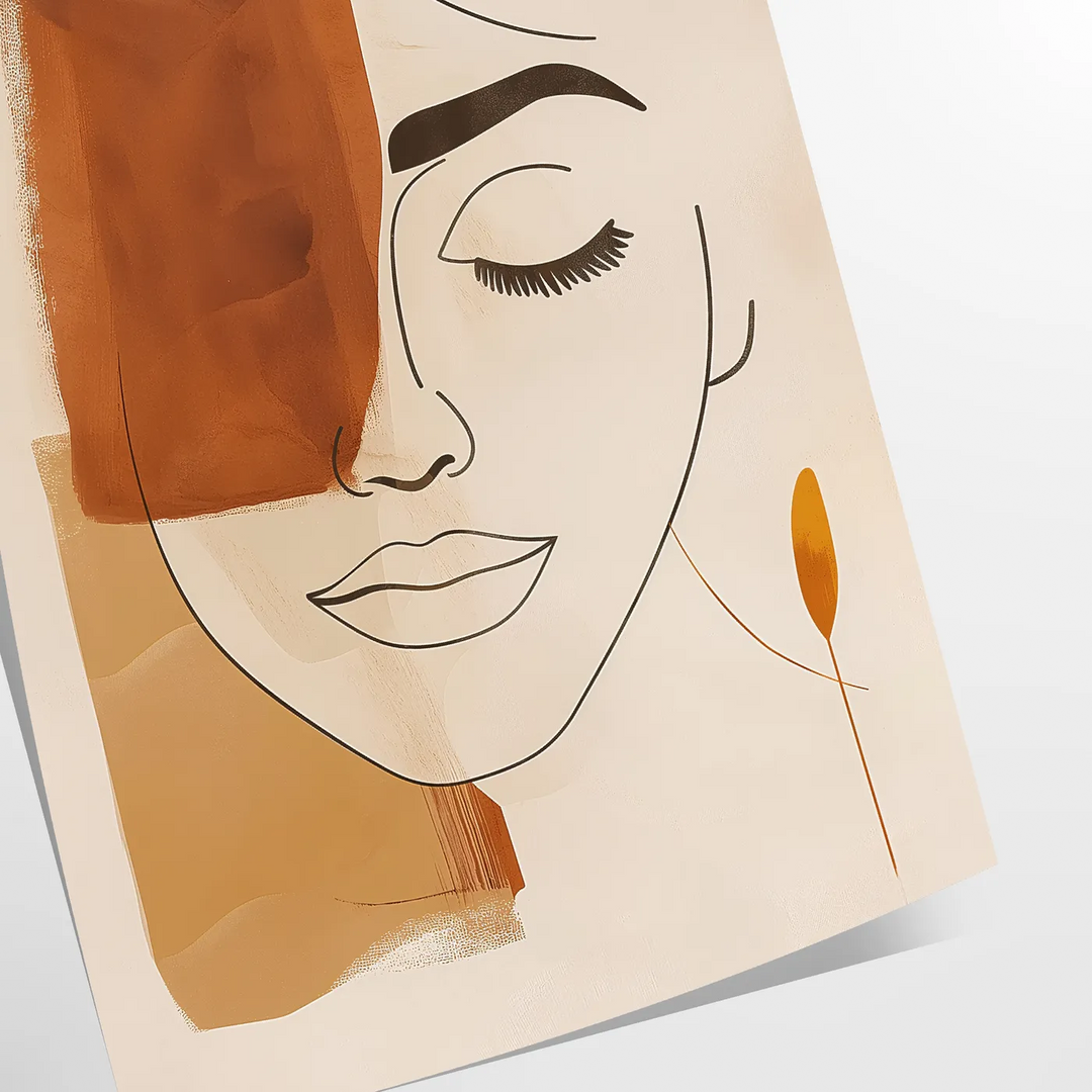 Poster showing abstract line art in green and orange, minimalist composition - as a rolled, unframed print