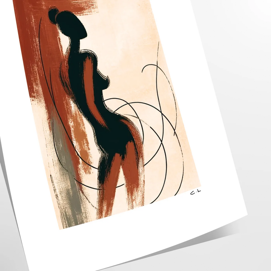 Abstract woman art poster in black and orange minimalist style - as a rolled, unframed print