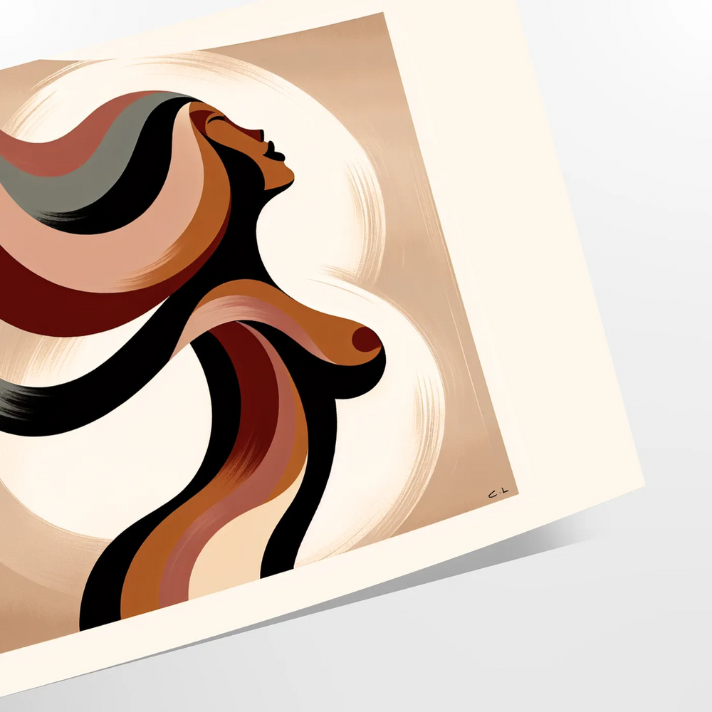 Black and orange abstract woman poster in bold modern minimal style