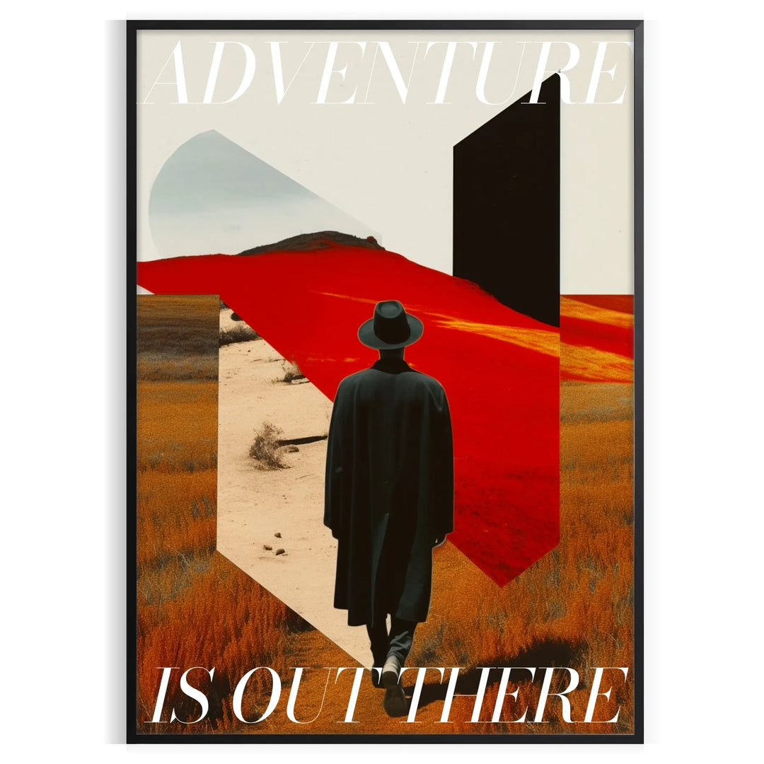 Black and green minimalist travel poster with stylized mountain landscape artwork