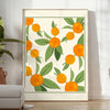 Green and white citrus kitchen poster, minimalist watercolor-style artwork - in a bright minimalist room with a plant and an armchair
