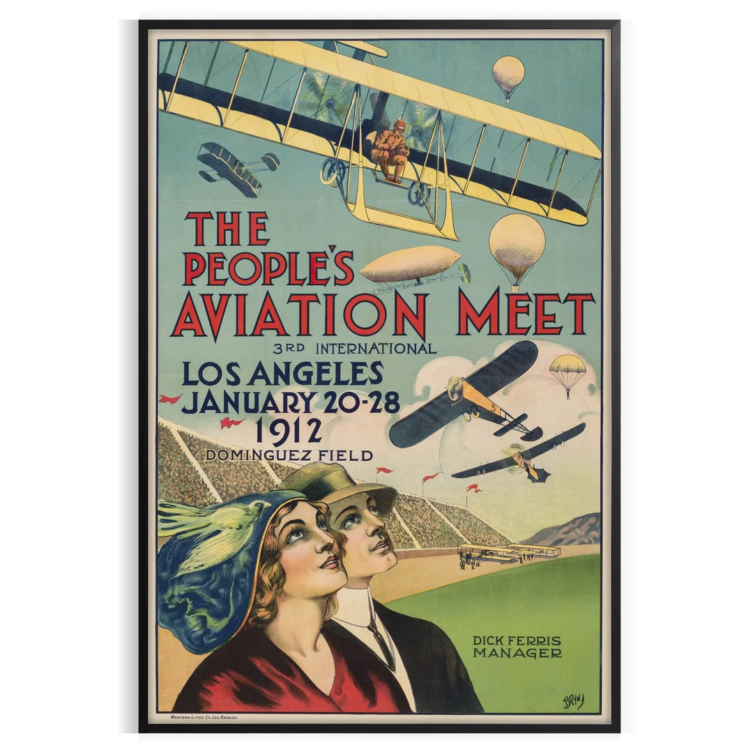 Sleek black and green airplane travel poster in minimalist graphic style