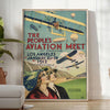 Sleek black and green airplane travel poster in minimalist graphic style - in a bright minimalist room with a plant and an armchair