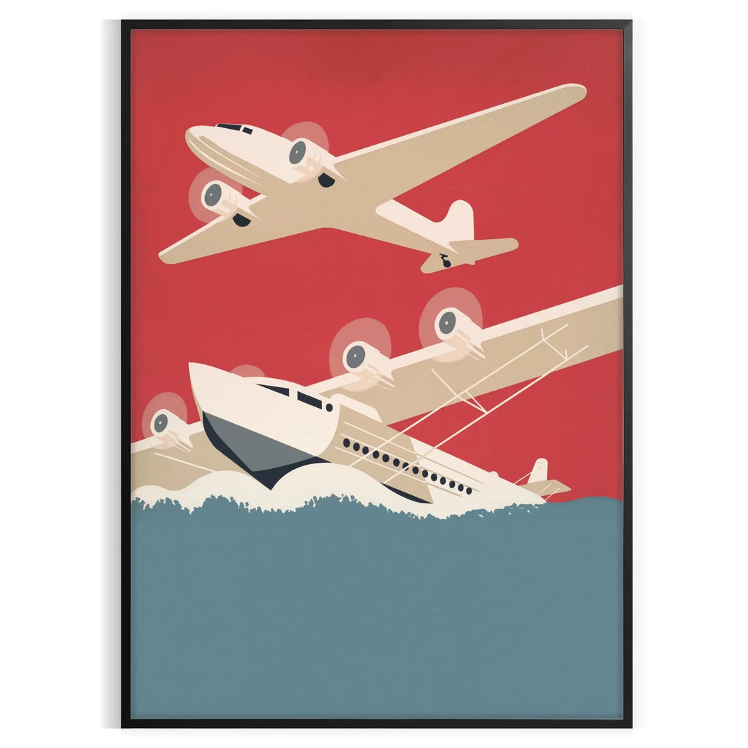 Retro illustration of vintage airplanes in gray and orange tones