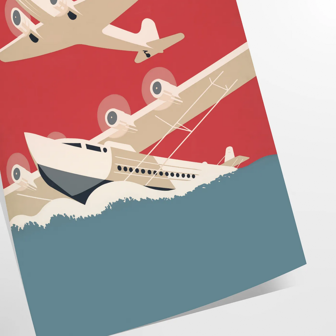 Retro illustration of vintage airplanes in gray and orange tones - as a rolled, unframed print