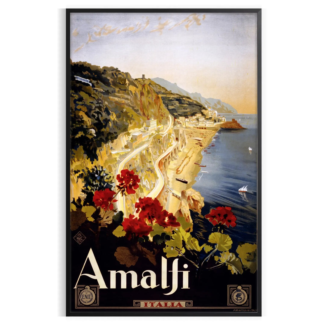 Stylized depiction of Amalfi Coast cliffs and sea in green and black