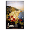 Stylized depiction of Amalfi Coast cliffs and sea in green and black - in a black frame
