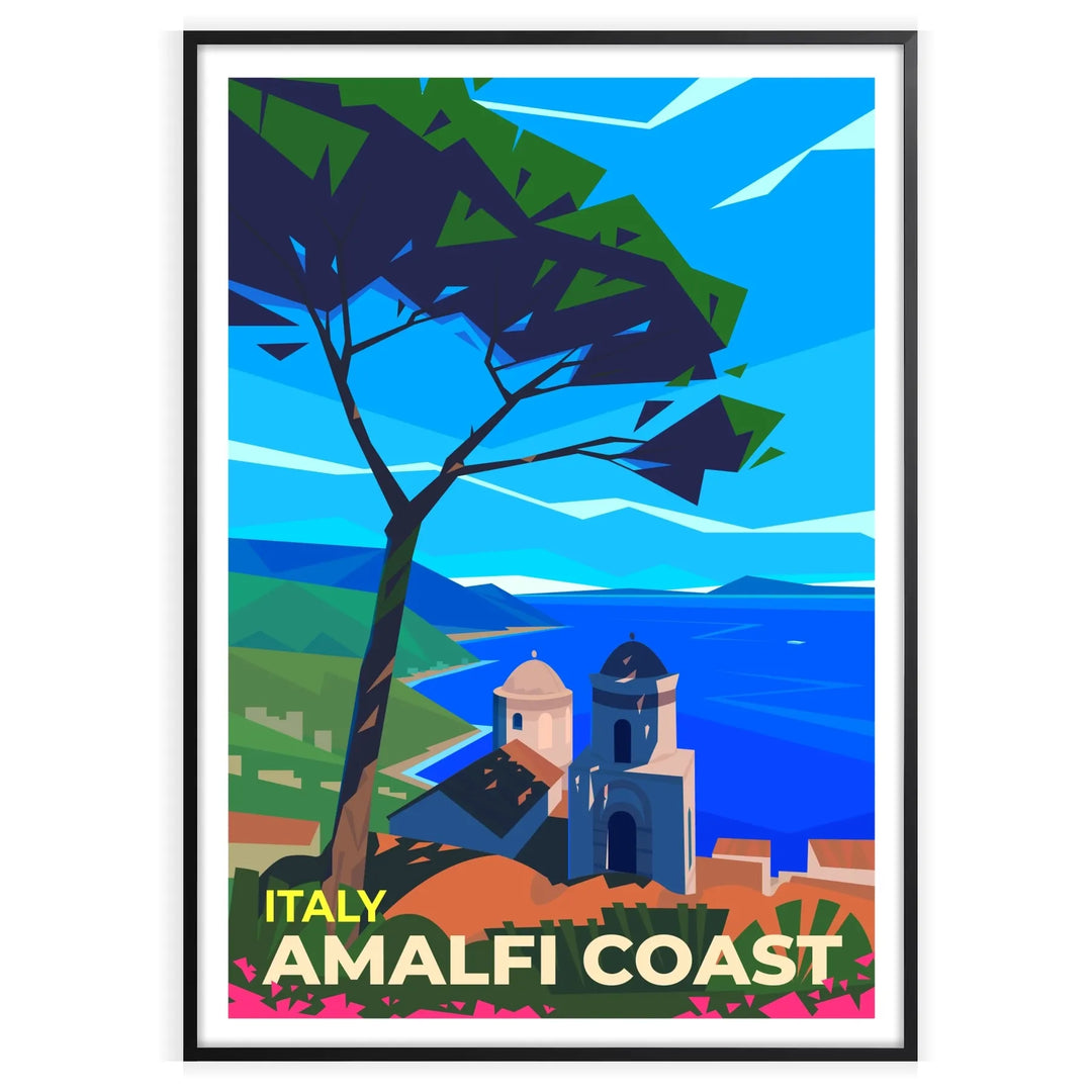 Stylized coastal landscape of Amalfi Coast, Italy in earthy tones
