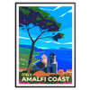 Stylized coastal landscape of Amalfi Coast, Italy in earthy tones - in a black frame