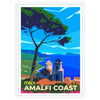 Stylized coastal landscape of Amalfi Coast, Italy in earthy tones - in a white frame
