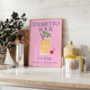 Yellow and blue Amaretto Sour poster in retro graphic illustration style - styled on a counter with eucalyptus and a bowl of lemons