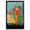 Minimalist travel poster featuring Atlantic City with green and blue tones - in a black frame