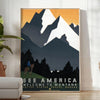 Vintage travel poster depicting Montana's green valleys under an orange sky - in a bright minimalist room with a plant and an armchair