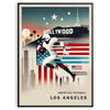 Dynamic American football scene with vintage Los Angeles Olympics design - in a black frame