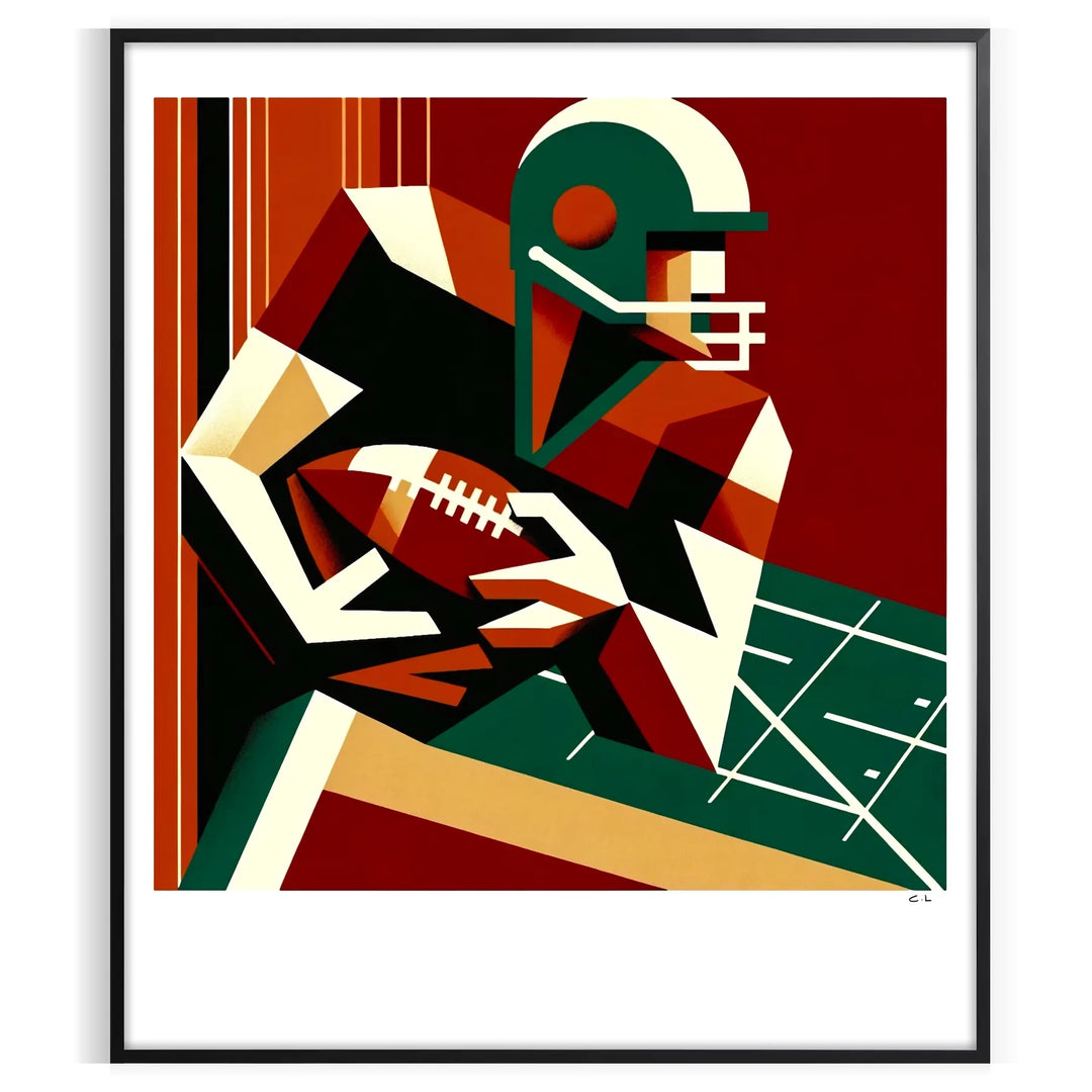 Vintage American football illustration poster in muted tones, classic sports design