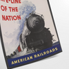 Poster of stylized railroad travel artwork in green and blue tones - as a rolled, unframed print