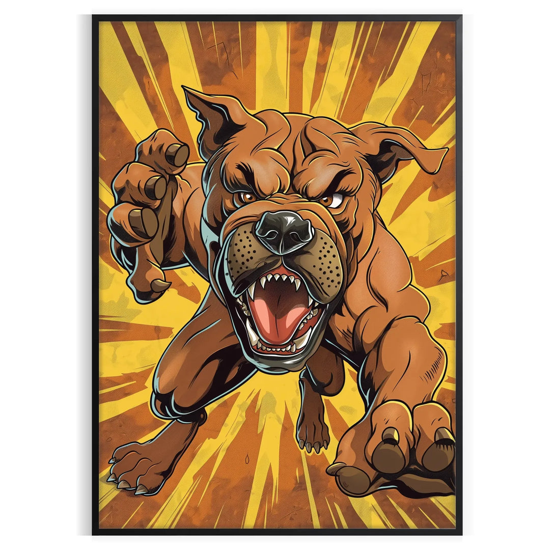 A fierce black dog with green accents in a bold graphic style