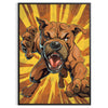 A fierce black dog with green accents in a bold graphic style - in a black frame