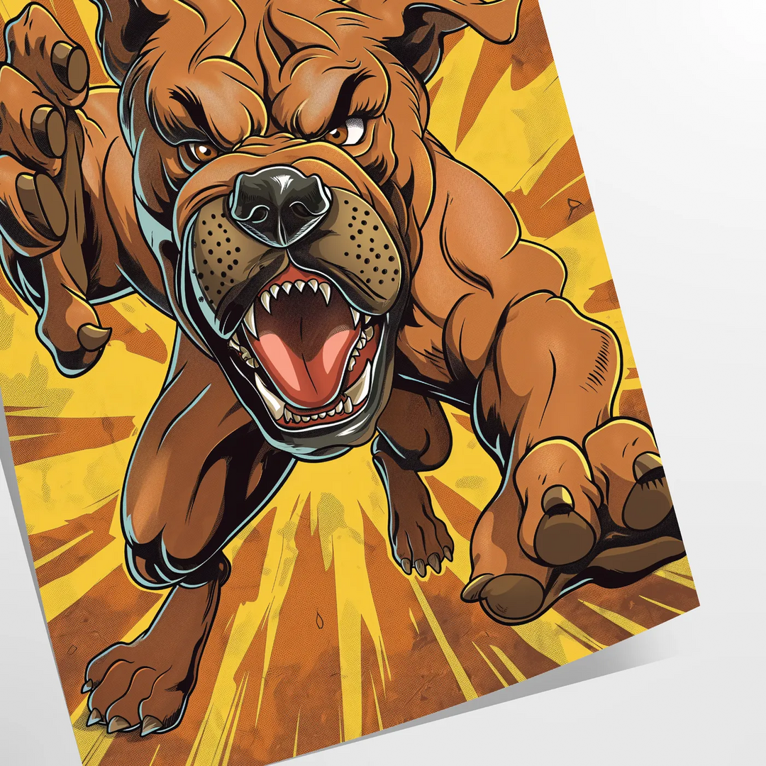 A fierce black dog with green accents in a bold graphic style - as a rolled, unframed print