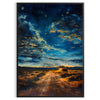 Antique oil painting depicting a lush green landscape with serene blue skies - in a black frame