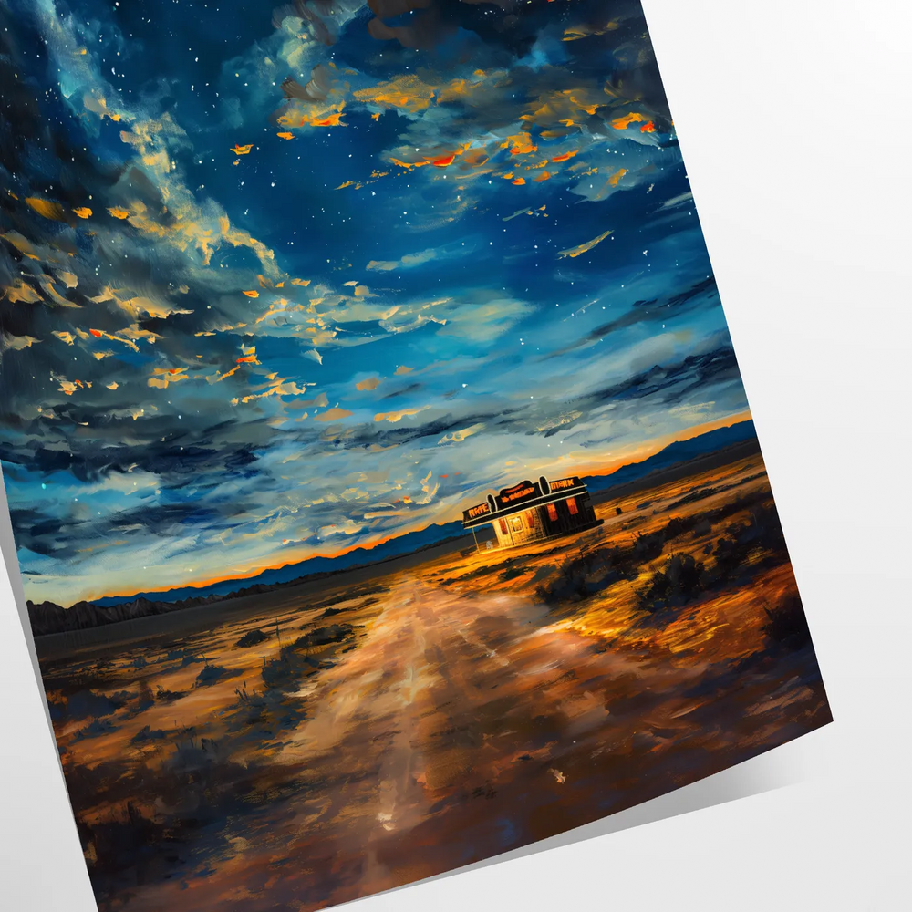 Antique oil painting depicting a lush green landscape with serene blue skies