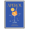 Aperol cocktail poster in bold blue and yellow modern abstract illustration - in a black frame