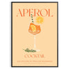 Poster showing stylized Aperol cocktail illustration in orange and gray tones - in a black frame