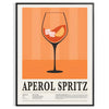 Minimalist graphic art of an Aperol Spritz cocktail in orange and black - in a black frame