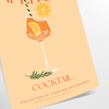 Poster showing stylized Aperol cocktail illustration in orange and gray tones