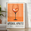 Minimalist graphic art of an Aperol Spritz cocktail in orange and black - in a bright minimalist room with a plant and an armchair