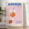 Illustrazione minimalista di un cocktail Aperol Spritz in arancione e grigio - in una stanza luminosa e minimalista con pianta e poltrona